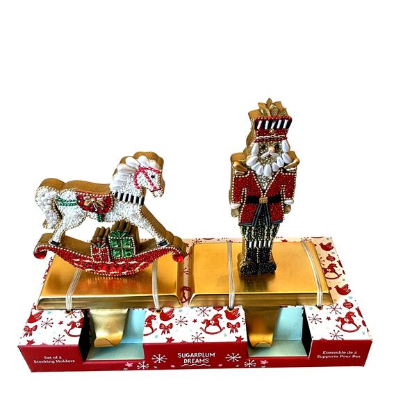 Sugarplum Dreams Beaded Stocking Holders Nutcracker & Pony Viral Christmas New - Picture 2 of 9